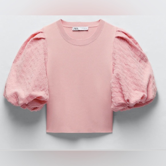 Zara Pink Top with Puff/Ruffle Sleeves - Picture 1 of 4